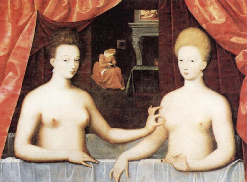 School of Fontainebleau Gabrielle d'Estrees and One of he Sisters in the Bath China oil painting art